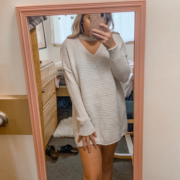 white oversized sweater dress